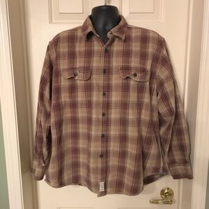 Timberland Men’s Cotton Flannel Long Sleeve Button Up, Sz XL, Rust, Brown, Cream